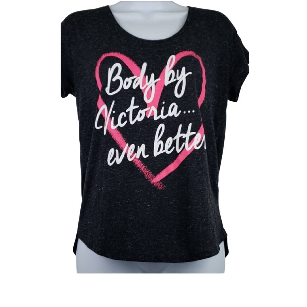 Victoria's Secret Body By Victoria Yoga Heart Black Marled Short Sleeve Tee  XS